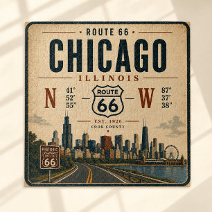 Vintage Cream Navy Chicago Route 66 Bar Art Jigsaw Puzzle