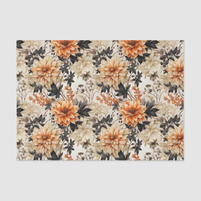 Vintage Cream Peach Floral Tissue Paper (Front)