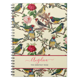 Vintage Cream Red Chinoiserie Bird Floral Notebook