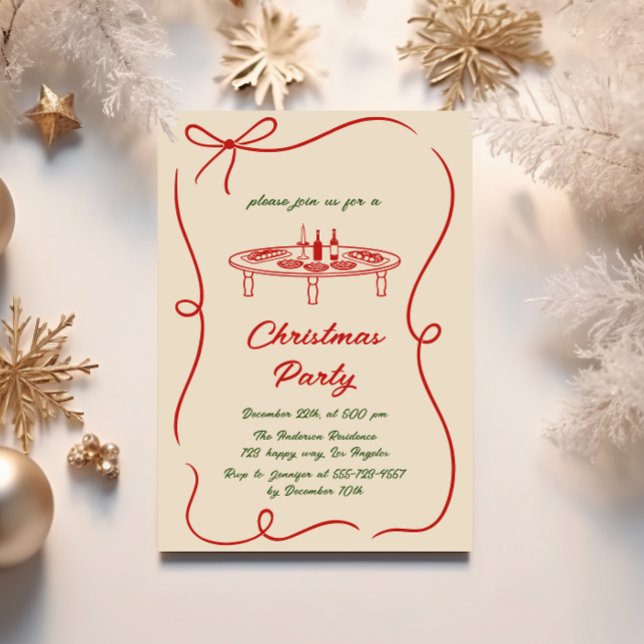 Vintage Cream & Red Christmas Party Invitation (Creator Uploaded)