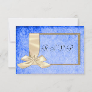 Vintage Cream Ribbon and Blue Wedding RSVP Card
