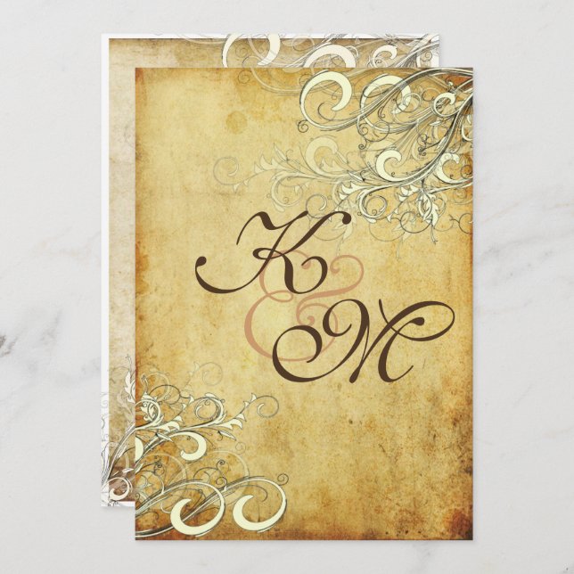 VINTAGE CREAM SWIRLS/LUXE CHAMPAGNE SHIMMER PAPER INVITATION (Front/Back)