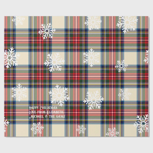 Vintage Cream Tartan Snowflake Personalised Xmas Wrapping Paper (Flat)
