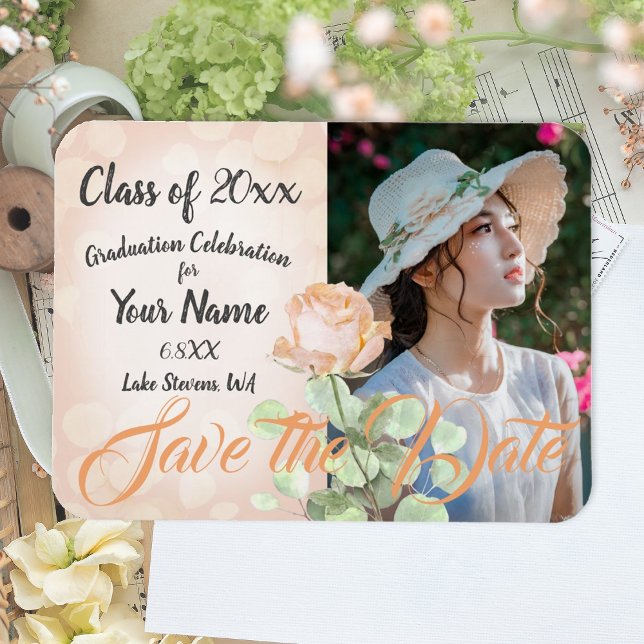 Vintage, Creamsicle Graduation Announcement Magnet (dusty peach peach fuzz rose graduation party save the date magnet card)