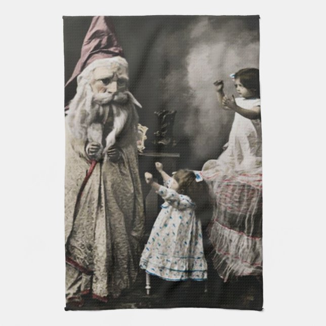 Vintage Creepy Christmas Tea Towel (Vertical)