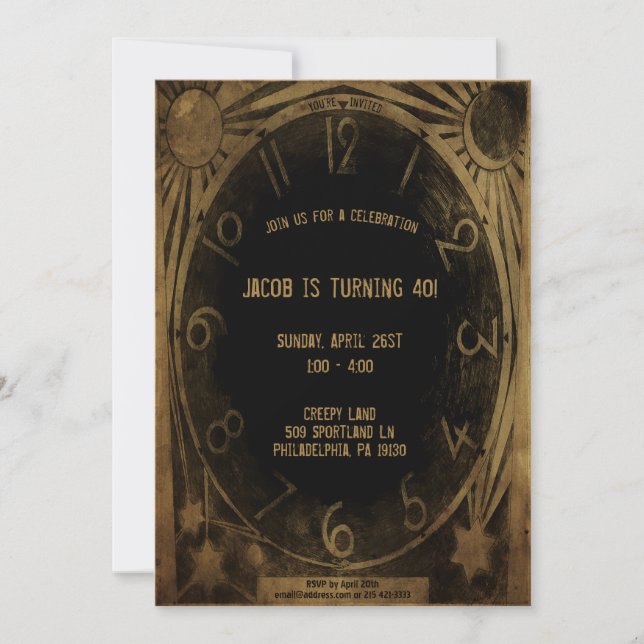 Vintage Creepy Clock Customisable Party Invitation (Front)