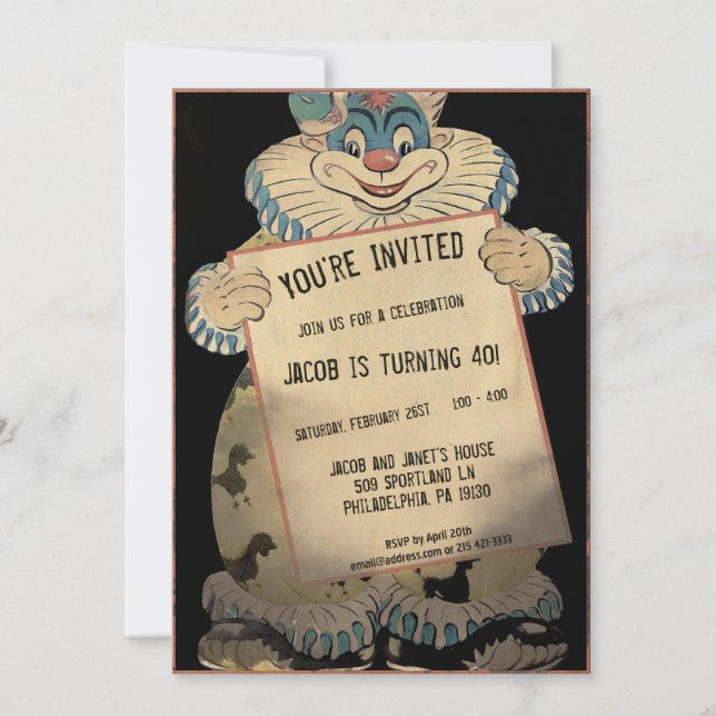 Vintage Creepy Clown Customisable Party Invitation (Front)