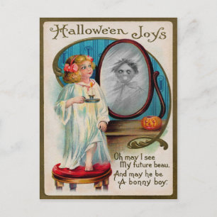 Vintage Creepy Halloween Mirror Postcard