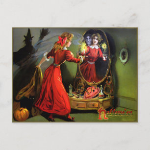 Vintage Creepy Halloween Mirror Postcard