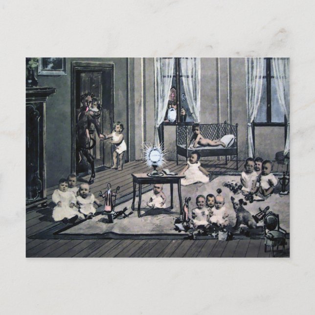 Vintage Creepy Krampus and Santa Postcard (Front)