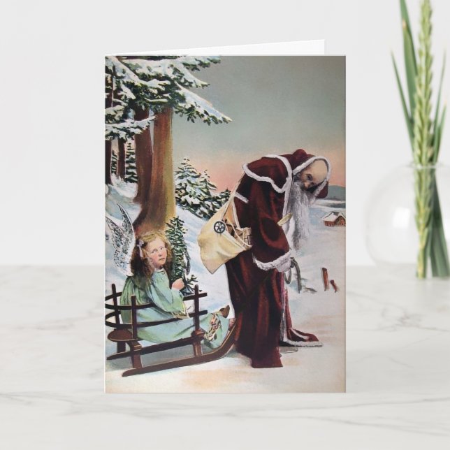 Vintage Creepy Old Santa Holiday Card (Front)