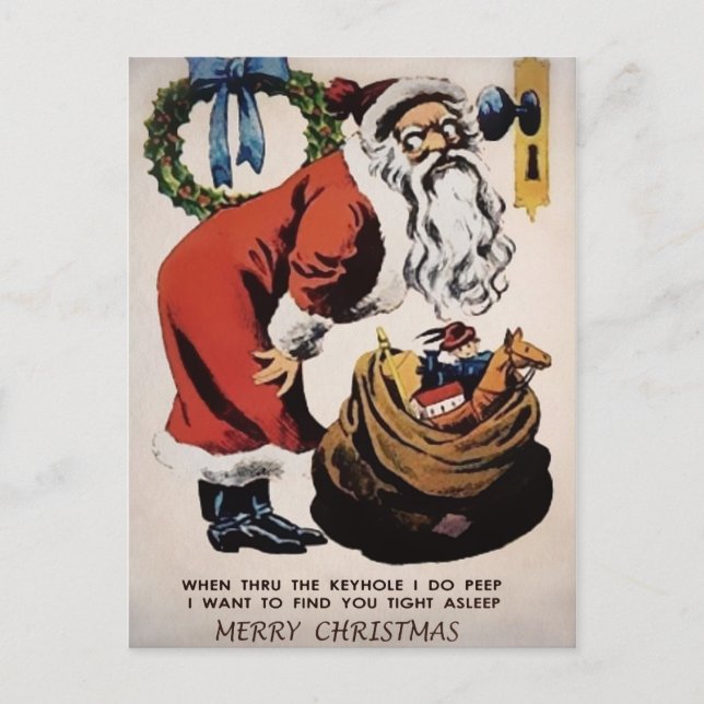 Vintage Creepy Peeping Santa Christmas Postcard (Front)