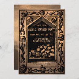 Vintage Creepy Skulls Customisable Party Invitation