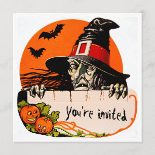 Vintage Creepy Witch Halloween Party Invitation