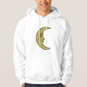 Vintage Crescent Moon Face – Celestial Retro Art Hoodie