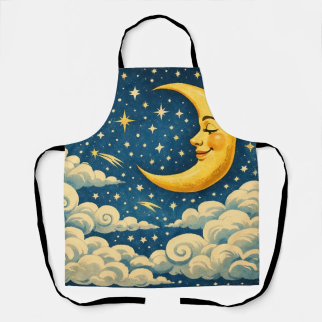 Vintage Crescent Moon Night Sky Apron (Front)