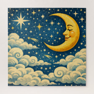 Vintage Crescent Moon Night Sky Jigsaw Puzzle