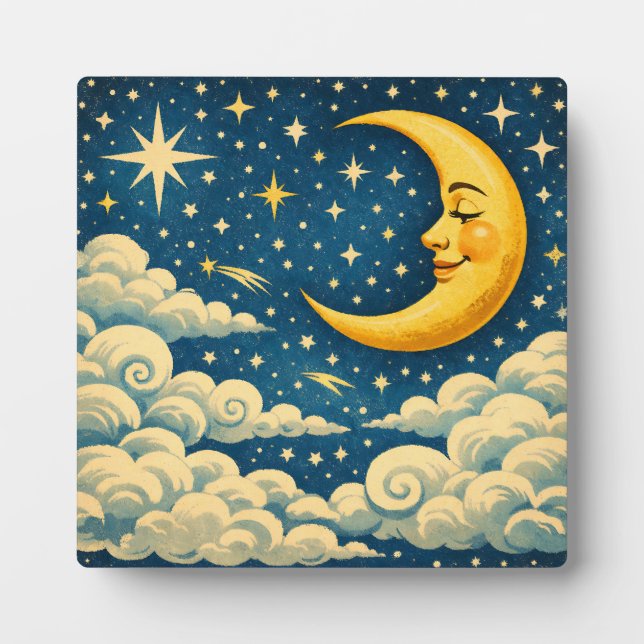 Vintage Crescent Moon Night Sky Plaque (Front)
