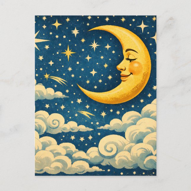 Vintage Crescent Moon Night Sky Postcard (Front)