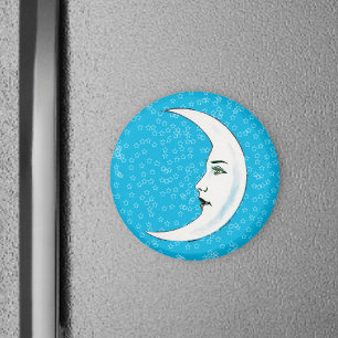Vintage Crescent White Moon Face White Stars Magnet