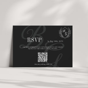 Vintage crest black wedding Attendance QR code RSVP Card