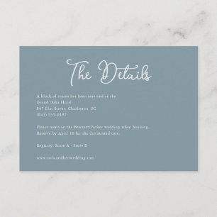 Vintage Crest Calligraphy Blue Wedding Details Enclosure Card