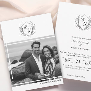 Vintage Crest elegant monogram photo wedding Invitation