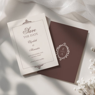 Vintage Crest Espresso Brown Old Money Wedding Save The Date