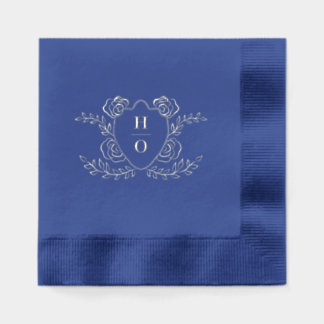 Vintage Crest Floral Monogram Wedding Foil Napkins