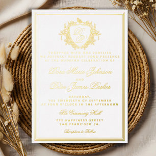 Vintage crest gold foil monogram wedding