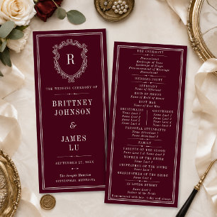 Vintage Crest Monogram Burgundy & Ivory Wedding Programme