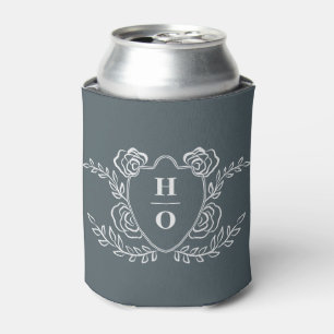 Vintage Crest Monogram Wedding Can Cooler