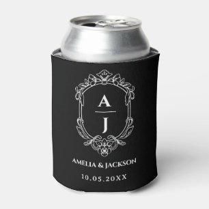 vintage crest wedding, monogram  floral can cooler