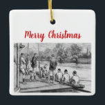Vintage Crew Rowers in boat at the dock Ceramic Ornament<br><div class="desc">Antique Stylised Image of Crew Rowers at the dock ===========

Elegant,  stylish and chic customisable party and celebration invitations and accessories featuring a vintage stylised drawing of rowers in their boat by the dock. 

2021 ©ItsMyPartyDesigns All rights reserved</div>