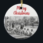 Vintage Crew Rowers in boat at the dock Ceramic Tree Decoration<br><div class="desc">Antique Stylized Image of Crew Rowers at the dock ==========

Elegant,  stylish and chic customizable party and celebration invitations and accessories featuring a vintage stylized drawing of rowers in their boat by the dock. 

2021 ©ItsMyPartyDesigns All rights reserved</div>