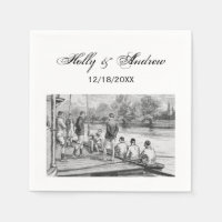 Vintage Crew Rowers in boat at the dock