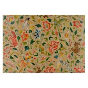 Vintage Crewel Animal Embroidery: Antique Tapestry Cutting Board