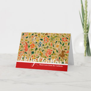 Vintage Crewel Animal Embroidery: Antique Tapestry Holiday Card