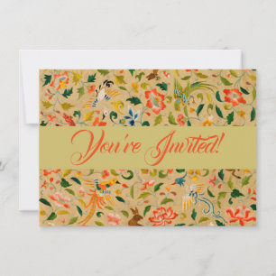Vintage Crewel Animal Embroidery: Antique Tapestry Invitation