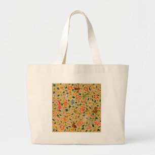 Vintage Crewel Animal Embroidery: Antique Tapestry Large Tote Bag