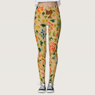 Vintage Crewel Animal Embroidery: Antique Tapestry Leggings