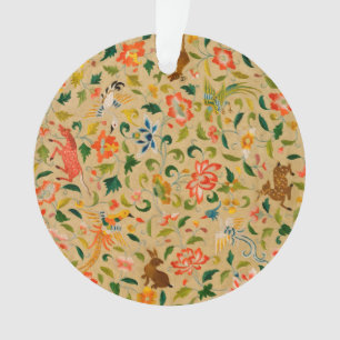 Vintage Crewel Animal Embroidery: Antique Tapestry Ornament