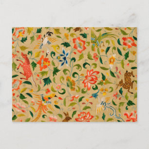 Vintage Crewel Animal Embroidery: Antique Tapestry Postcard