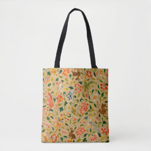 Vintage Crewel Animal Embroidery: Antique Tapestry Tote Bag