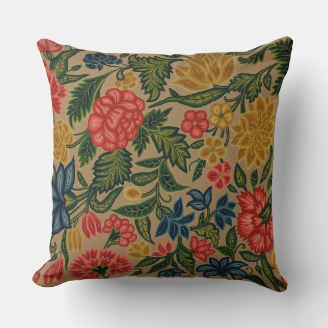 Vintage Crewel Floral Embroidery Pattern Cushion (Front)