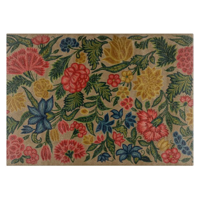 Vintage Crewel Floral Embroidery Pattern Cutting Board (Front)