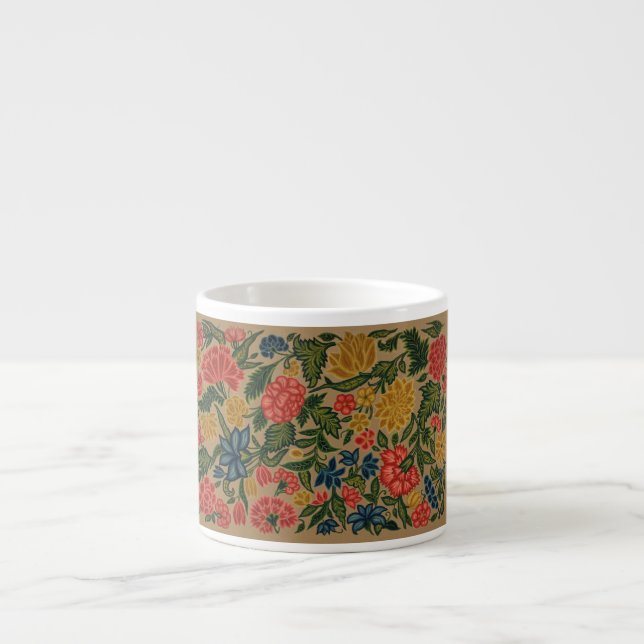 Vintage Crewel Floral Embroidery Pattern Espresso Cup (Front)
