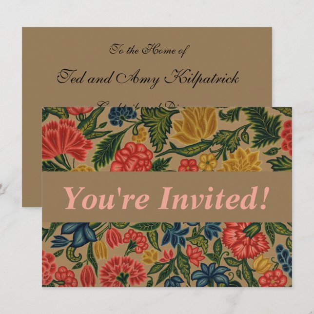 Vintage Crewel Floral Embroidery Pattern Invitation (Front/Back)