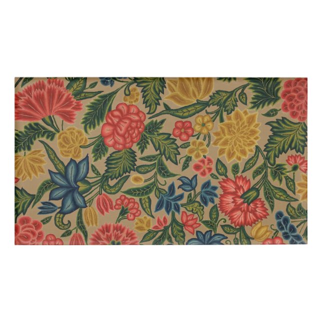 Vintage Crewel Floral Embroidery Pattern Name Tag (Front)