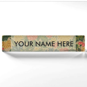 Vintage Crewel Floral Embroidery Pattern Nameplate